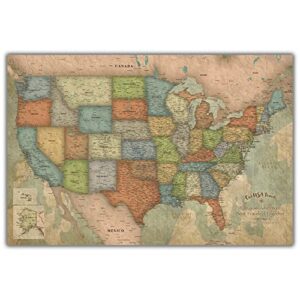 personalized united states push pin travel map on canvas vintage colors, 3 sizes/national parks, united states map with push pins to mark travels, best gift for people who travel gift for travel lover