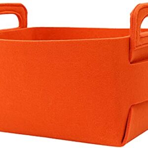 MoiDolf 2 Pack Foldable Storage Baskets for Shelves Decorative Collapsible Storage Cube with Carry Handles Felt Storage Baskets for Organizing Books Toys (Orange, 14.2‘’×9.8‘’×9.1‘’)