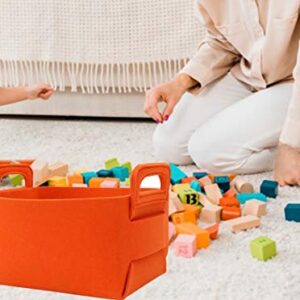 MoiDolf 2 Pack Foldable Storage Baskets for Shelves Decorative Collapsible Storage Cube with Carry Handles Felt Storage Baskets for Organizing Books Toys (Orange, 14.2‘’×9.8‘’×9.1‘’)