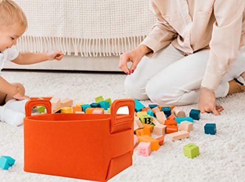 MoiDolf 2 Pack Foldable Storage Baskets for Shelves Decorative Collapsible Storage Cube with Carry Handles Felt Storage Baskets for Organizing Books Toys (Orange, 14.2‘’×9.8‘’×9.1‘’)