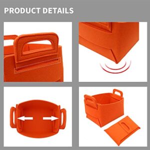 MoiDolf 2 Pack Foldable Storage Baskets for Shelves Decorative Collapsible Storage Cube with Carry Handles Felt Storage Baskets for Organizing Books Toys (Orange, 14.2‘’×9.8‘’×9.1‘’)