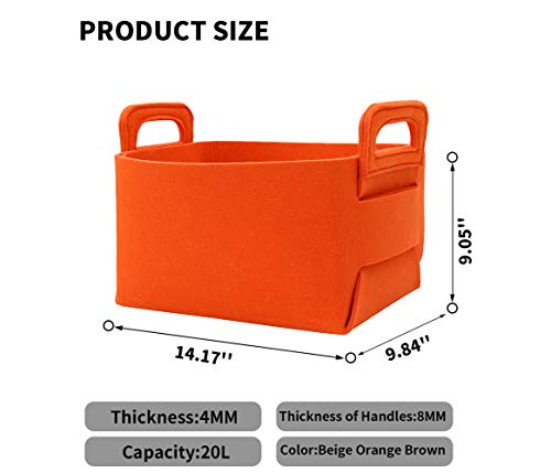 MoiDolf 2 Pack Foldable Storage Baskets for Shelves Decorative Collapsible Storage Cube with Carry Handles Felt Storage Baskets for Organizing Books Toys (Orange, 14.2‘’×9.8‘’×9.1‘’)