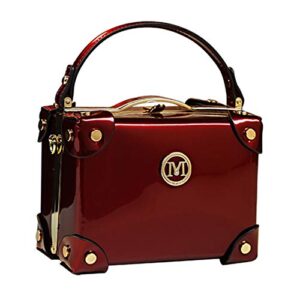 fashion women’s top handle satchel handbags leather evening bag purses small hard square box shoulder bags (red)