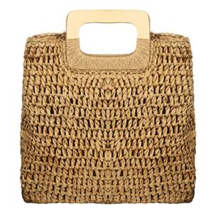 women’s straw tote bag handbags beach bag exquisite woven fashion large rectangle top handle bag shopper bag (khaki)