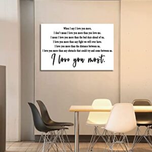 NLKTIYC I Love You More Wall Art,When I say I Love You More Canvas Print,I Love You Most Decor,Black and White Master Bedroom Picture,Over The Bed Typography Sign,Living Room Decal,Frame Easy to Hang