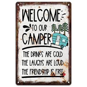 occdesign rustic camper metal tin decor sign home rv camper accessories wall décor gift idea for friend family motorhomes/farmhouse rv camping-drinks are cold-m030