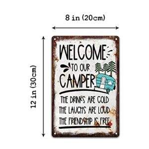 OCCdesign Rustic Camper Metal Tin Decor Sign Home RV Camper Accessories Wall Décor Gift Idea for Friend Family Motorhomes/Farmhouse RV Camping-drinks are cold-M030