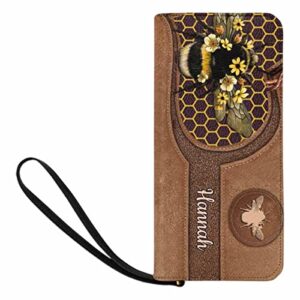 interestprint personalized name clutch purse wallet, little bee wallet purse wristlet clutch with zip