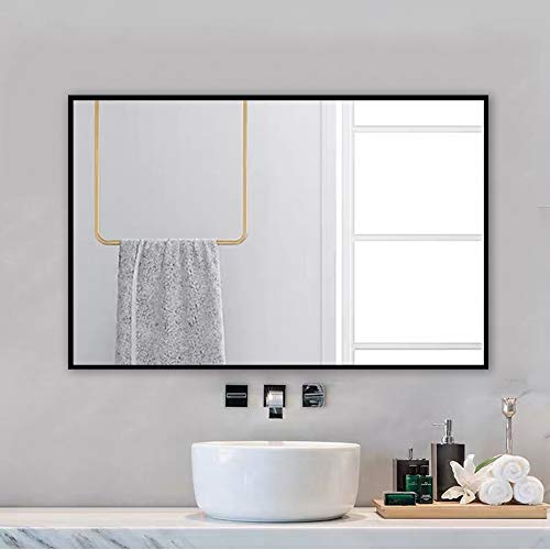 FANYUSHOW Wall Mirror, Rectangular Modern Metal Frame Mirror, Suitable for Bathroom, Corridor, Installable Horizontally or Vertically (24 x 36 Inch, Black)