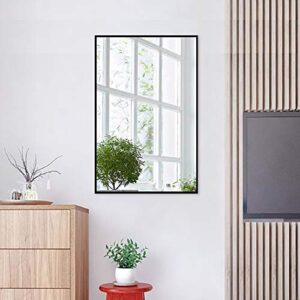 FANYUSHOW Wall Mirror, Rectangular Modern Metal Frame Mirror, Suitable for Bathroom, Corridor, Installable Horizontally or Vertically (24 x 36 Inch, Black)