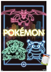 trends international pokémon – neon group wall poster, 22.375″ x 34″, poster & mount bundle