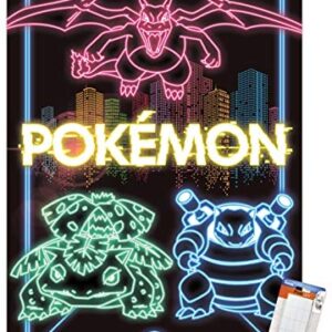 Trends International Pokémon - Neon Group Wall Poster, 22.375" x 34", Poster & Mount Bundle