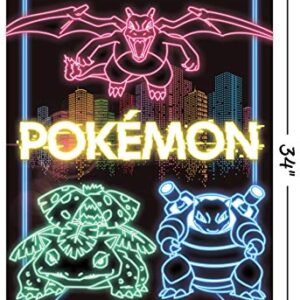 Trends International Pokémon - Neon Group Wall Poster, 22.375" x 34", Poster & Mount Bundle