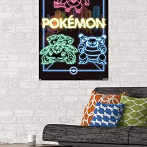 Trends International Pokémon - Neon Group Wall Poster, 22.375" x 34", Poster & Mount Bundle