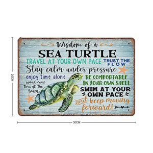 Dreacoss Wisdom of Sea Turtle Tin Signs, Coastal Decor, Inspirational, Beach Decor, Funny Vintage Metal Sign Plaqu Poster Wall Art Pub Bar Kitchen Garden Bathroom Home Decor, 8x12 inches