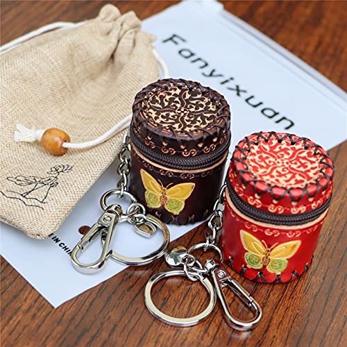 Fanyixuan Handmade mini leather bucket bag pendant jewelry box jewelry classification storage box change storage bag personalized bag pendant(Brown and red)