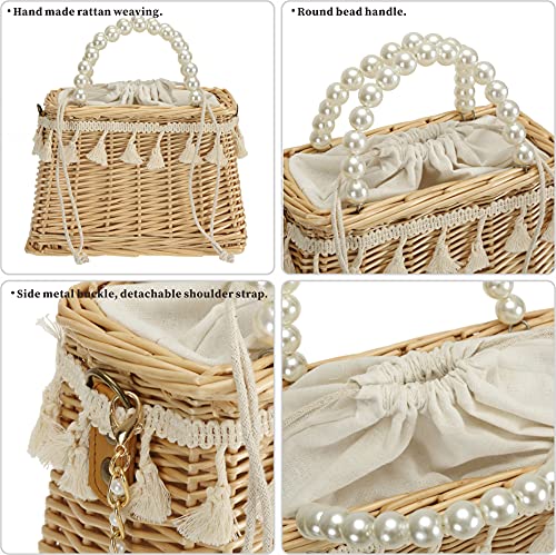 So'each Women's Handmade Rattan Wicker Lace Woven Artificial Pearl Shoulder Bag