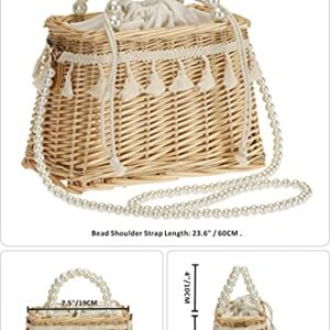 So'each Women's Handmade Rattan Wicker Lace Woven Artificial Pearl Shoulder Bag