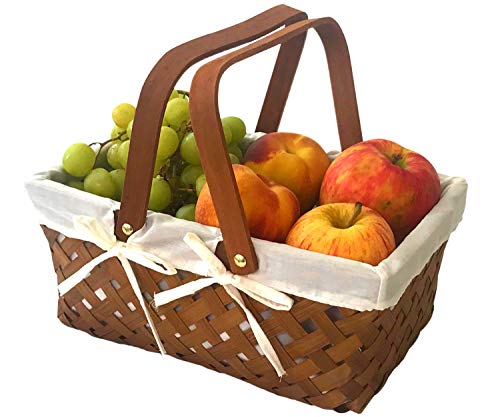 Picnic Basket Natural Woven Bamboo with Folding Handle | Easter Basket | Storage of Plastic Easter Eggs and Easter Candy | Organizer Blanket Storage | Bath Toy and Kids Toy Storage