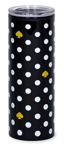 kate spade new york 16 ounce insulated travel mug with lid, black double wall thermal tumbler for coffee/tea, polka dots