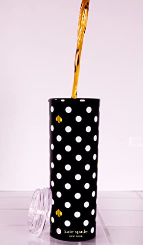 Kate Spade New York 16 Ounce Insulated Travel Mug with Lid, Black Double Wall Thermal Tumbler for Coffee/Tea, Polka Dots