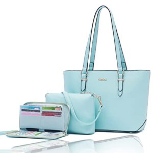 purse women handbag wallet shoulder bags tote shoulder hobo 3pcs purse set iceblue
