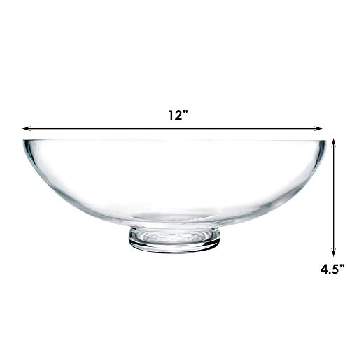 CYS Excel Glass Decorative Footed Bowl (H:4.5" D:12") | Fruit Display Bowl | Terrarium Bowl | Compote Vase Kitchen Table Centerpiece | Footed Pedestal Bowl