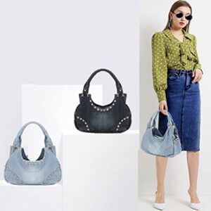 Arnosoar Denim Shoulder Bag Women Hobo Handbag Casual Fashion Tote Top-Handle Satchel Washed Blue