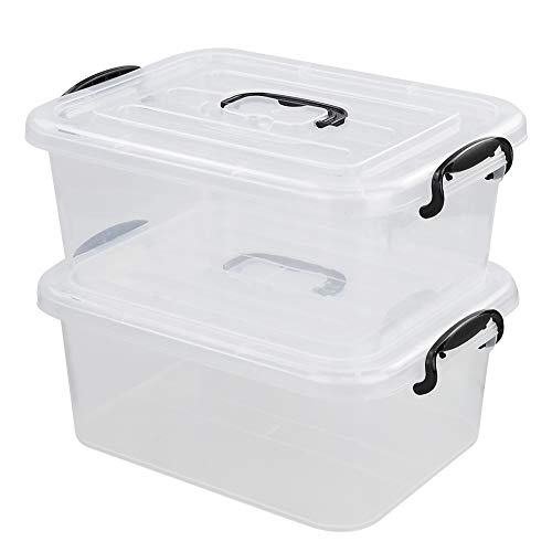 Idomy 8 L Plastic Storage Latch Box, Clear Containers with Lids, 2-Pack