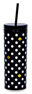 kate spade new york insulated tumbler with reusable straw, black 20 ounce acrylic travel cup with lid, polka dots