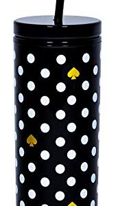 Kate Spade New York Insulated Tumbler with Reusable Straw, Black 20 Ounce Acrylic Travel Cup with Lid, Polka Dots