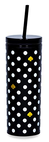 Kate Spade New York Insulated Tumbler with Reusable Straw, Black 20 Ounce Acrylic Travel Cup with Lid, Polka Dots