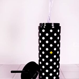 Kate Spade New York Insulated Tumbler with Reusable Straw, Black 20 Ounce Acrylic Travel Cup with Lid, Polka Dots