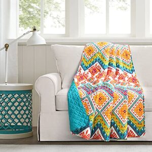 lush decor boho chevron reversible cotton throw blanket, 60″ x 50″, turquoise