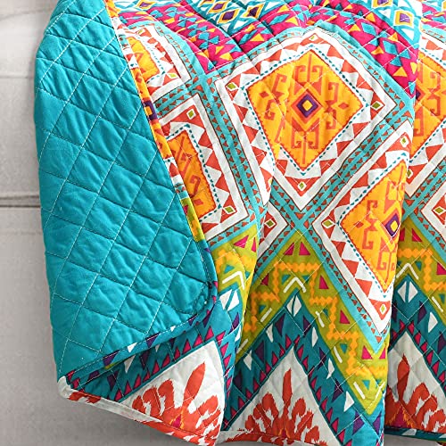 Lush Decor Boho Chevron Reversible Cotton Throw Blanket, 60" x 50", Turquoise