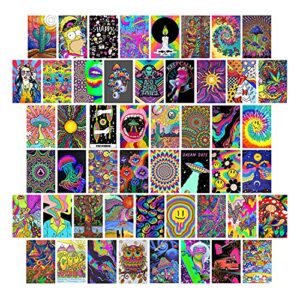 woonkit trippy room decor, indie room decor, hippie room decor, indie hippie trippy posters, teen wall bedroom dorm aesthetic poster, photo wall collage kit pictures, psychedelic posters, 50pcs 4x6 inch