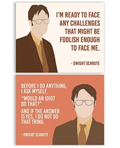dwight schrute quotes set of 2 wall art prints – challenges/idiot quotes artwork posters – funny gift for office fans – 8×10 – unframed