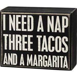 primitives by kathy 107431 box sign – three tacos, 5×4 inches, black, white