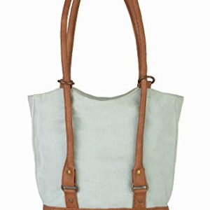 Mona B. Pistachio Two in One Convertible Upcycled Canvas Tote Backpack and Cross City Crossbody with Vegan Leather Trim (Tote-Pistachio)