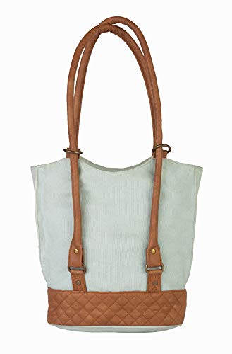 Mona B. Pistachio Two in One Convertible Upcycled Canvas Tote Backpack and Cross City Crossbody with Vegan Leather Trim (Tote-Pistachio)