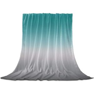 Teal Grey Graident Farmhouse Throw Blanket Flannel Fleece Blanket, Lightweight Blanket for Women Adult Girl, Baby - Microfiber Nap Blanket for Couch, Bed, Sofa - 50" x 40" Rustic Ombre Turquoise Gray