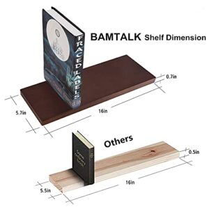 BAMTALK Floating Shelves Wall Mounted,Natural Bamboo Small 16 Inch Wall Shelves,Wood Rustic Decor Storage Hanging Bookshelves for Bathroom,Bedroom,Kitchen,Office,Farmhouse (Walnut Color)