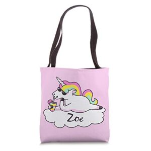 funny unicorn zoe name gift trendy pink personalized tote bag