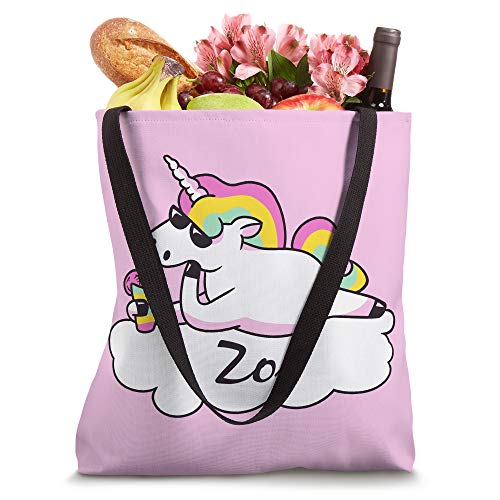 Funny Unicorn Zoe Name Gift Trendy Pink Personalized Tote Bag