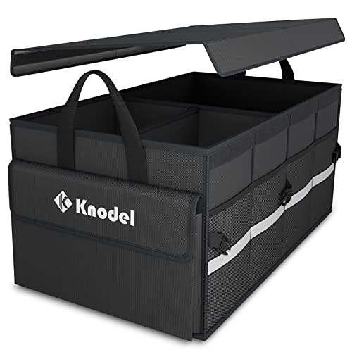 K KNODEL Car Trunk Organizer with Lid, Collapsible Car Trunk Storage Organizer, Car Organizer and Storage for SUV, Truck, Sedan (Black)