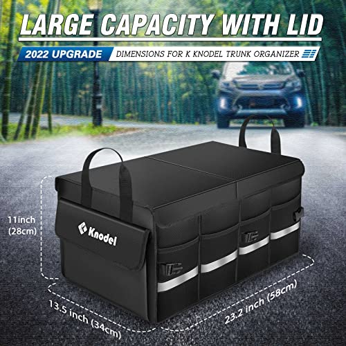 K KNODEL Car Trunk Organizer with Lid, Collapsible Car Trunk Storage Organizer, Car Organizer and Storage for SUV, Truck, Sedan (Black)