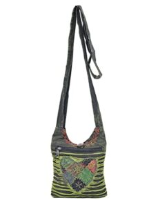 the collection royal dip dye cotton sling crossbody shoulder applique mini hobo bag green heart