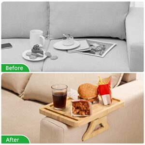 GEHE Couch Arm Table Tray, Bamboo Sofa Arm Tray Table for Couch Arm, Durable & Foldable Sofa Armrest Tray, Armrest Table for Food, Drinks, Snacks, Remote, Control, Phone