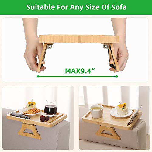 GEHE Couch Arm Table Tray, Bamboo Sofa Arm Tray Table for Couch Arm, Durable & Foldable Sofa Armrest Tray, Armrest Table for Food, Drinks, Snacks, Remote, Control, Phone