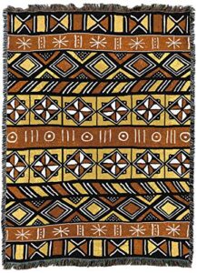pure country weavers bogolan mud cloth blanket xl – african cultural gift tapestry throw woven from cotton – made in the usa (82×62)